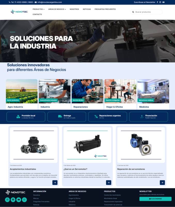 Rediseño web de Novotec: tecnología y equipos para movimiento industrial